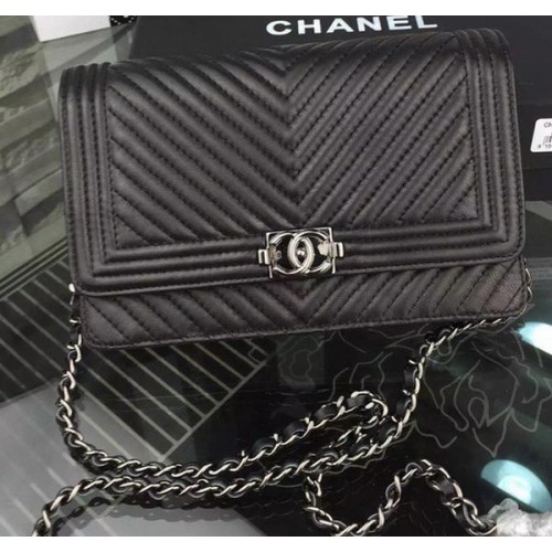 Chlapecká kabelka Chanel WOC Flap Bag Original Chevron Sheepskin CHA4742 Černá