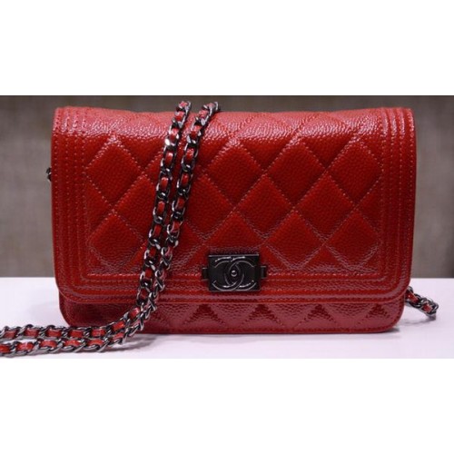 Miniaturní klopové kabelky Chanel Boy s jasným vzorem Cannage A33815 červené