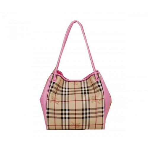 Malá taška BurBerry Haymarket Check Tote B5911 růžová
