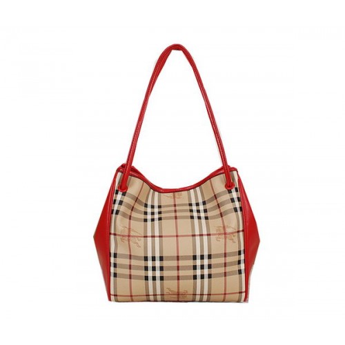 Malá taška BurBerry Haymarket Check Tote B5911 červená