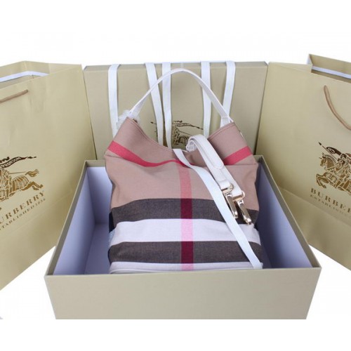 Burberry střední Brit Check hobo kabelka 1151 s odstínem bílé