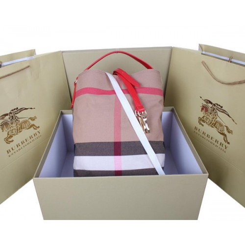 Burberry střední Brit Check hobo kabelka 1151 červená