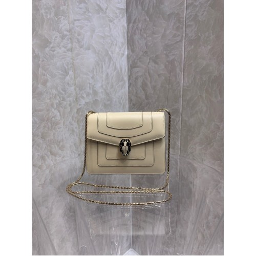 Malá kožená crossbody kabelka Bvlgari Serpenti Forever 290544 krémová