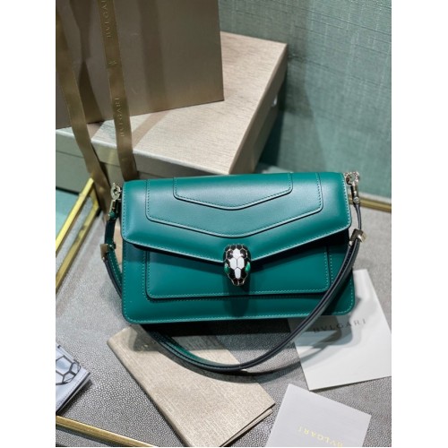 Malá kožená crossbody kabelka Bvlgari Serpenti Forever 292104 zelená