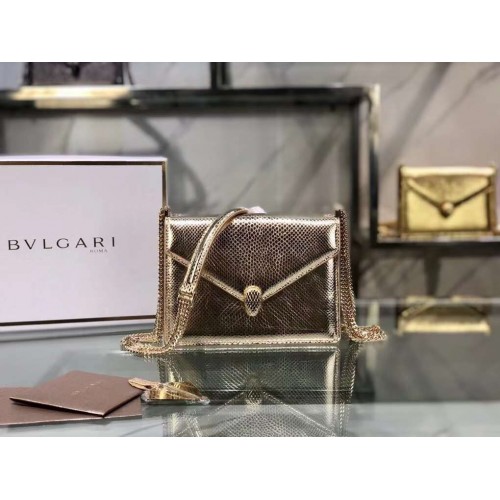 Malá kožená crossbody kabelka Bvlgari Serpenti Forever B210544 světle zlatá