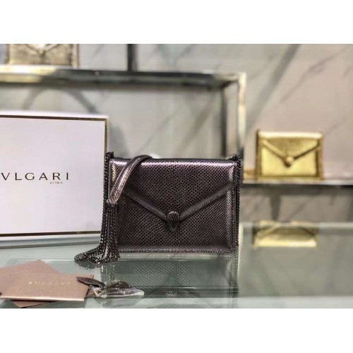 Malá kožená crossbody kabelka Bvlgari Serpenti Forever B210544 stříbrně šedá