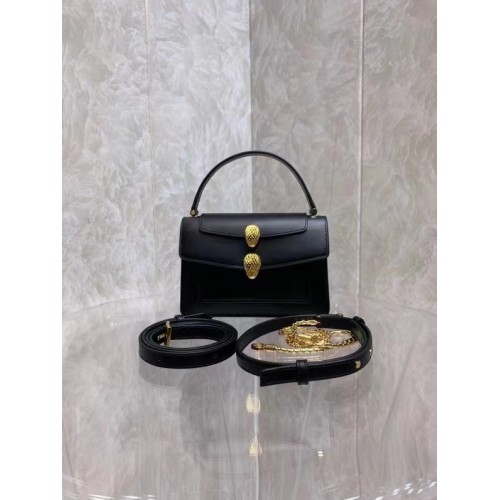 Malá kožená crossbody kabelka Bvlgari Serpenti Forever B210755 Černá