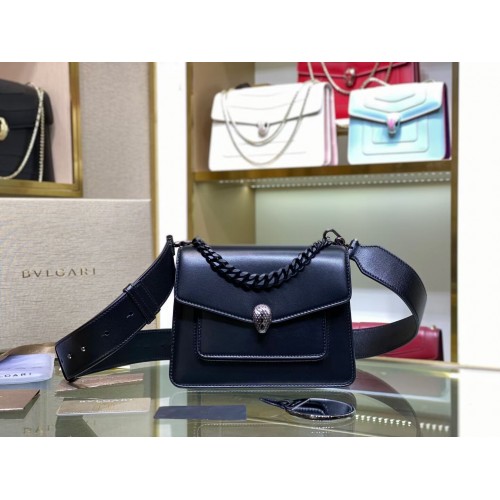 Malá kožená crossbody kabelka Bvlgari Serpenti Forever B210875 černá