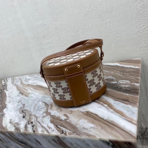 Střední textilní taška Celine Tambour s výšivkou Triomphe 195192 hnědá a červená