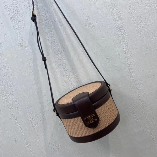 Střední taška Celine Tambour z plátna Triomphe 195192 hnědá