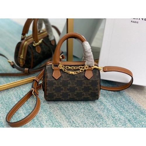 MINI KABELKA CELINE TAMBOUR Z PLÁTNA TRIOMPHE 2090 HNĚDÁ