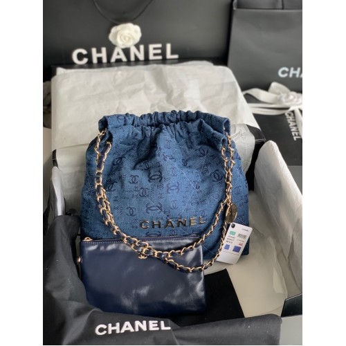 Kabelka Chanel 22 Denim AS3260 modro-zlatá