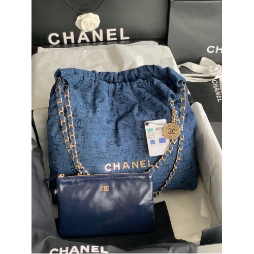 Kabelka Chanel 22 Denim AS3261 modro-zlatá