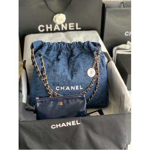 Kabelka Chanel 22 Denim AS3261 modrobílá