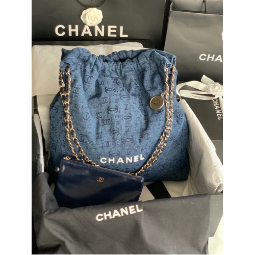 Kabelka Chanel 22 Denim AS3262 modrobílá
