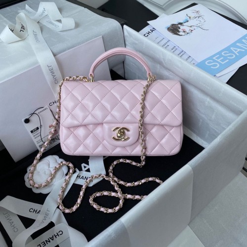 CHANEL 22B mini kabelka CF s horním uchem AS2431 růžová