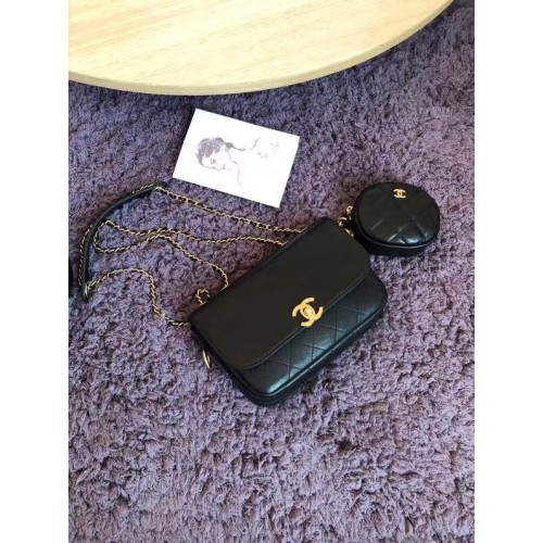 CHANEL Klapková kabelka z jehněčí kůže a kovu ve zlaté barvě AS1094 černá