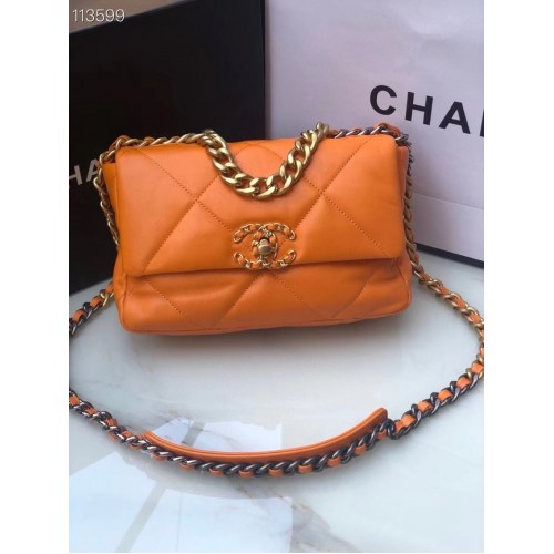 Kabelka CHANEL Lambskin 19 Flap AS1160 oranžová