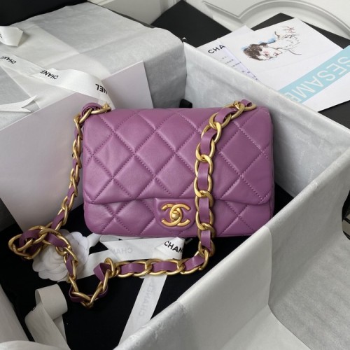 Kabelka přes rameno CHANEL Lambskin Flap 2022SS fialová