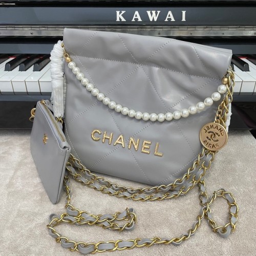 Kabelka CHANEL MINI 22 Metalická telecí kůže zlatá Metal AS3989 šedá