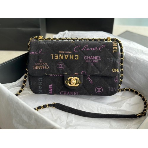 CHANEL Printed Denim Gold-Tone Metal AS3134 černé
