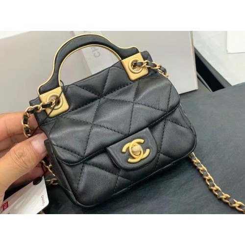 CHANEL Mini peněženka s horní rukojetí na řetízku AP2271 černá