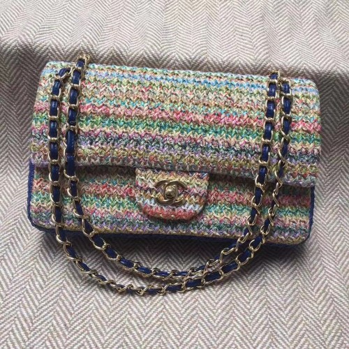 CHANEL Tweed Braided Calfskin Gold-Tone Metal 1112 Multicolor & Blue