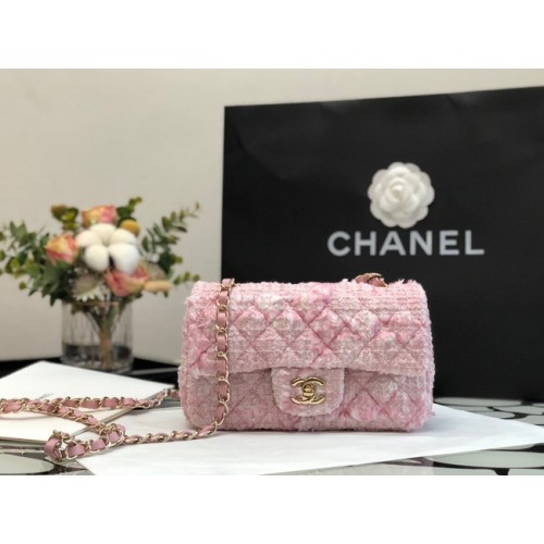 CHANEL Tweed Braided Calfskin Gold-Tone Metal 1116 růžová