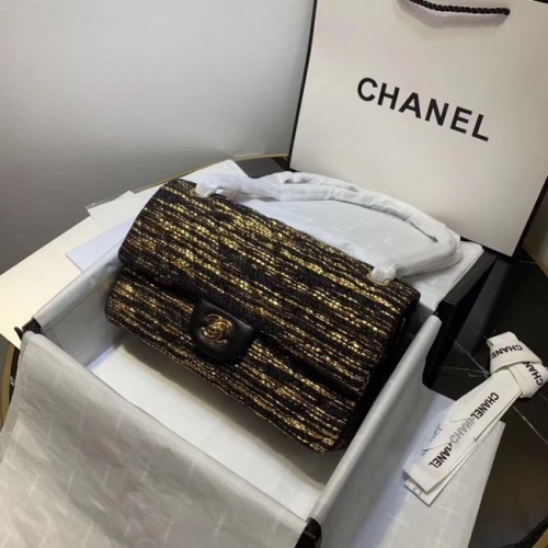 CHANEL Tweed telecí kůže - zlatý odstín - kovový odstín 1112 černá