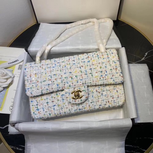 CHANEL Tweed telecí kůže - zlatý odstín - kovový odstín 1112 bílá