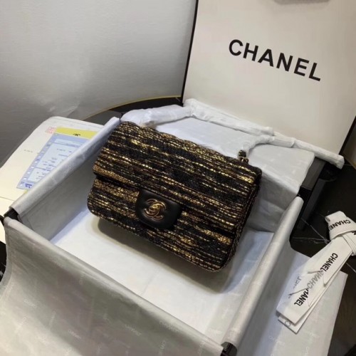 CHANEL Tweed telecí kůže - zlatý odstín - kovový odstín 1116 černá