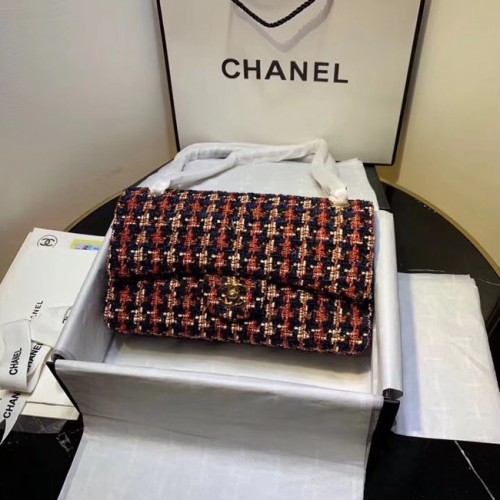 CHANEL Tweed telecí kůže - zlatá kovová AS1112 červená