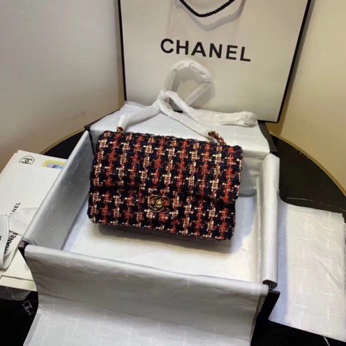 CHANEL Tweed telecí kůže - zlatá kovová AS1116 červená