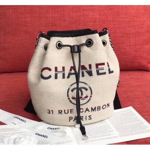 CHANEL Tweed kabelka z telecí kůže se stahovací šňůrkou, zlatá kovová, krémová, AS0455