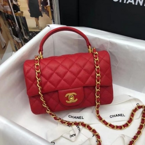 Mini kabelka CHANEL s klopou a horním uchem AS2431 červená