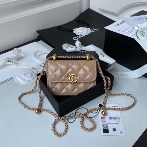Mini peněženka CHANEL na řetízku AP2290 hnědá