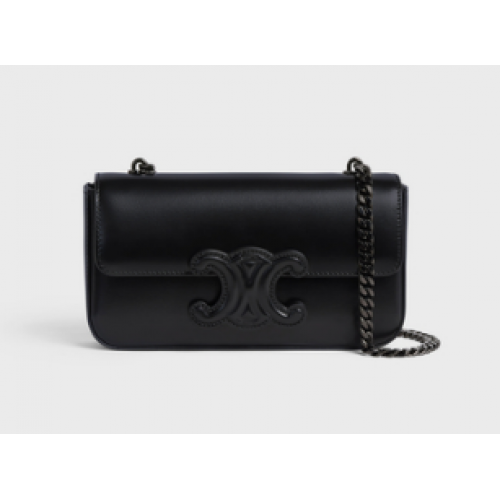 Celine řetízková kabelka přes rameno Cuir Triomphe z lesklé telecí kůže 199243 černá
