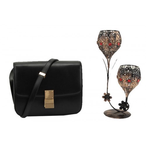 Celine Klasická malá klopová kabelka z hladké kůže 11042 černá