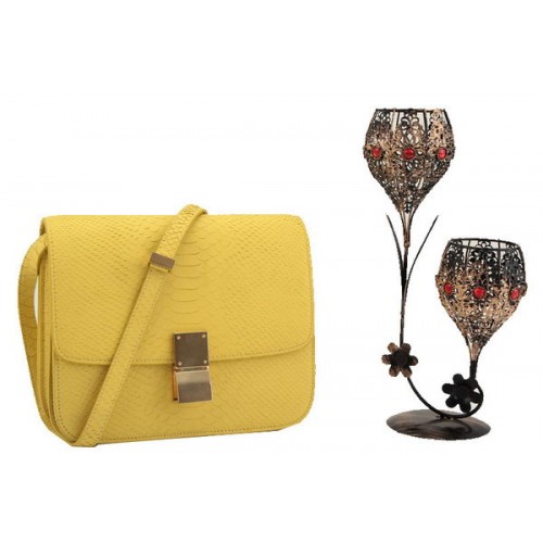 Celine Klasická malá klopová kabelka z hladké kůže 11042 citron