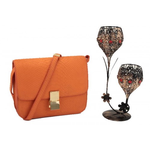 Celine Klasická malá klopová kabelka z hladké kůže 11042 oranžová
