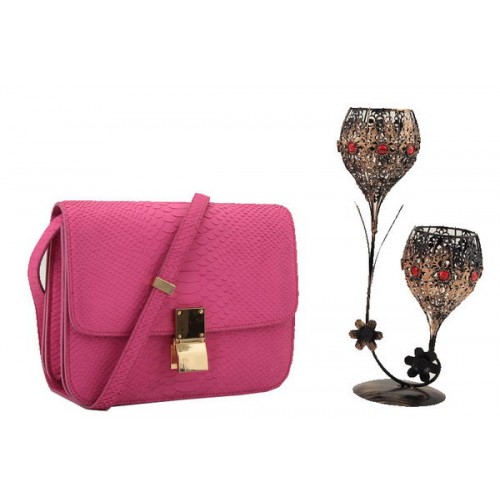 Celine Klasická malá klopová kabelka z hladké kůže 11042 broskvová