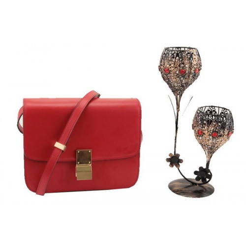 Celine Klasická malá klopová kabelka z hladké kůže 11042 červená