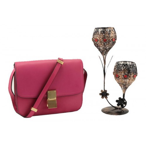 Celine Klasická malá klopová kabelka z hladké kůže 11042 růžová