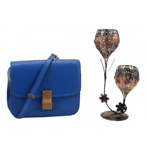 Celine Klasická malá klopová kabelka z hladké kůže 11042 Královská modrá