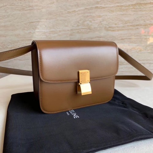 Celine Classic Box Teen Flap Bag Originální Telecí Kůže 3379 Hnědá