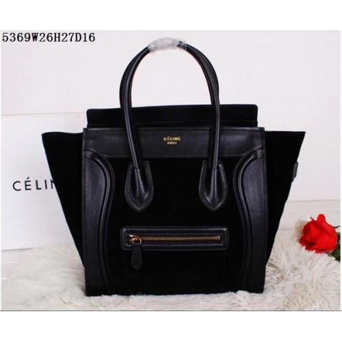Celine Luggage Micro Tote Bag Original Semišová Kožená CL5369 Černá