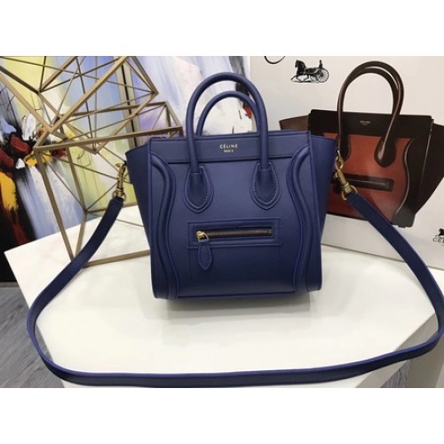 Celine Luggage Nano Tote Bag Original Leather CC3560 Modrá