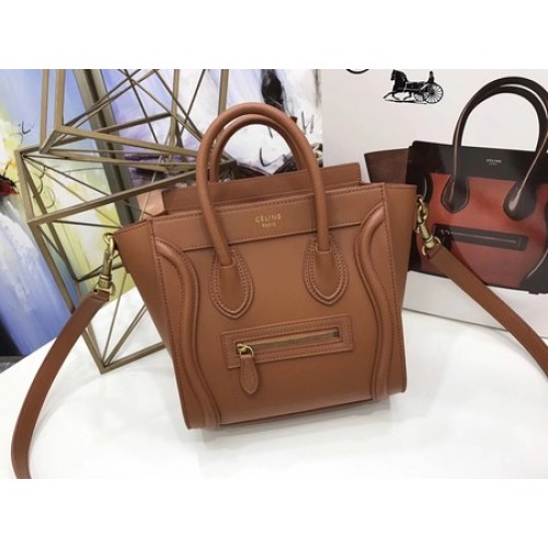 Celine Luggage Nano Tote Bag Original Leather CC3560 Hnědá
