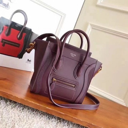 Celine Luggage Nano Tote Bag Original Leather CC3560 vínová