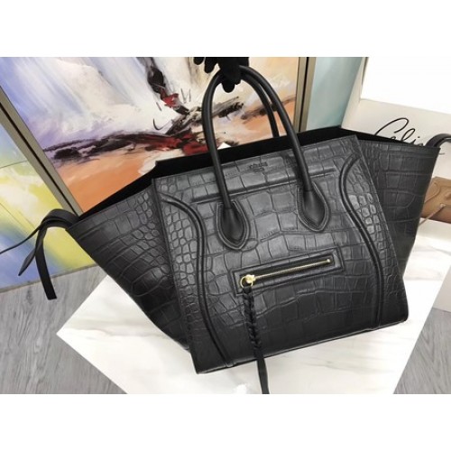 Celine Luggage Phantom Tote Bag Crocotila Leather CT3372 Black
